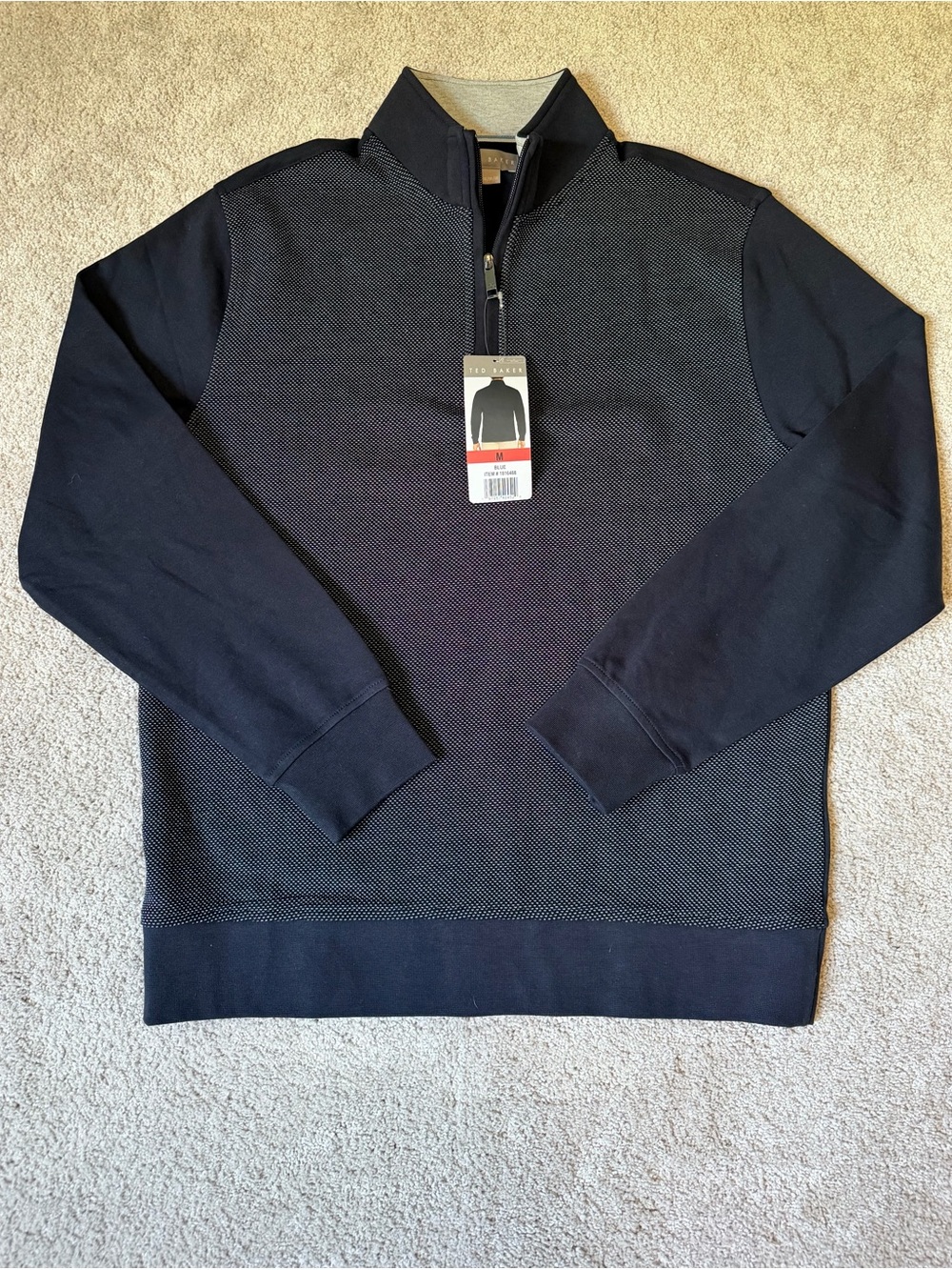 Ted Baker Men's Textured 1/4 Quarter Zip Pullover -‎ Large - Blue - NWT